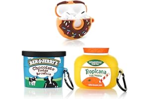(3 szt.) etui na Airpods Pro, silikonowe etui ochronne XMBYGY Airpods Pro z uroczym zabawnym wzorem skóry, z brelokiem (BenJerry + pomarańczowy + pączki)