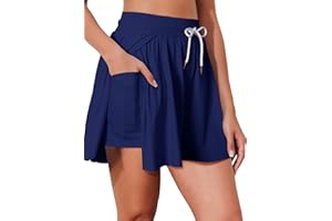 BLENCOT Women's 3" High Waisted Swim Shorts Skirts Side Splits Bikini Bottoms with Pockets Flowy Quick Dry Board Shorts Swim Trunks with Liner