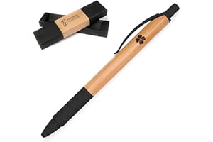 Freudestifterei Glücksbringer Kugelschreiber mit Kleeblatt - Bambus Holz Kuli Stift | Geschenk Prüfung, Test, Schule, Vorstellungsgespräch, Neues Jahr | Nachhaltig