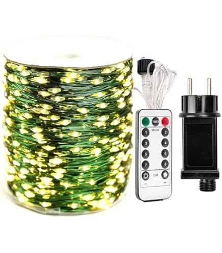 Guirlande Lumineuse LED 200 M 1000 LED - 8 Modes, IP44 étanche - Blanc Chaud, Fil Vert - Pour Jardin, Fêtes