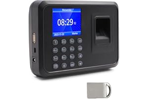 MIKONIYA Máquina de Asistencia,Máquina Fichar de Asistencia Biométrica de Huella Dactilar con Sistema Española Pantalla LCD,Capacidad de 100.000 Registros,2.4 Pulgadas,con 8G Disco U (Negro)