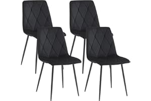 Artist Hand Set of 4 Dining Chairs for Dining Room Living Room, Velvet Fabric Kitchen Chairs Set with Upholstered Seat Backrest Solid Metal Legs, Black