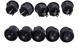 CYH 10 pièce Interrupteur à Bascule Noirs, Ronds, On/Off, Mini Bateau Commutateur Spst Bouton Poussoir pour Voiture Auto Bateau Appareils Ménagers 6 A/125 V, 3 A/250 V
