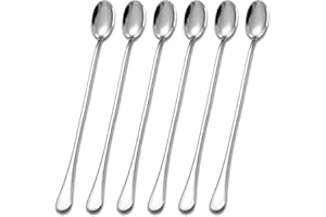 Favuit Latte Macchiato Löffel Set, 23 cm Lange Griff Eislöffel 6-teilig Edelstahl Kaffeerührer Cocktail Rührlöffel Longdrinklöffel Kaffeelöffel Set für Eistee Dessert Cocktail Eisbecher(Silber)