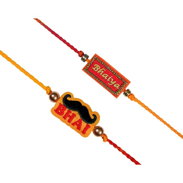 ACCESSHER Traditional Orange Beads Rakhi Set For Brother - Pack Of 12 With Roli, Kumkum & Greeting Card - View #3