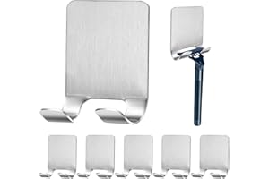 AUXSOUL 6 Stück Rasierhalter Dusche ohne Bohren, Mehrzweckhaken Edelstahl Selbstklebend Rasierer Halterung Dusche Wandhaken Rasiererhalter Dusche, Silber