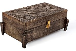 Ajuny Hand Carved Wooden Decorative Jewelry Box Handmade Vintage Multipurpose Keepsake Storage Travel Organizer Treasure Chest Trinket Holder Earrings, Necklaces Watch Boxes, Great for Gifts