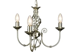 Traditional Antique Brass Plated 3 Arm Pendant Ceiling Light Fitting with Twist Knot Design by Happy Homewares