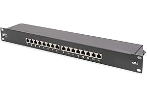 DIGITUS Panneau de brassage - 19 pouces - Cat-6-16 ports RJ45 - Blindé - Panneau de brassage LSA - Montage en rack 1U - Noir