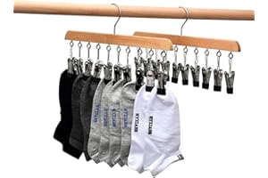 ‎GMEDHC GmeDhc 2 Stück Sockentrockner Wäscheständer aus Holz, Winddicht Trockengestell mit 10 Clips für Socken, für Socken, Unterwäsche, Mütze, Schal, Handtücher, Schuheinlagen