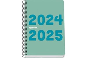 Dohe - Agenda Escolar 2024 2025 - Día por Página, Tamaño A5 (15x21 cm), Cierre de Anillas, Tapa Flexible de Plástico, Español e Inglés, Septiembre a Junio, Material Escolar - MEMORY Verde