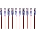 Monoprice SlimRun Cat6A Ethernet Patch Cable - Network Internet Cord - RJ45, Stranded, UTP, Pure Bare Copper Wire, 30AWG, 15 cm, Red, 10-Pack