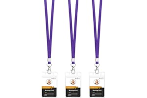 Teskyer Przezroczysty uchwyt na identyfikator ze smyczą, wodoodporny bardzo gruby plastikowy uchwyt na dowód osobisty z zamykanym zamkiem błyskawicznym, rozmiar wewnętrzny 6,3 cm x 9,9 cm, styl pionowy, zestaw 3 szt., fioletowy