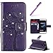 Produktbild EMAXELERS Huawei P9 Hülle,Schutzhülle Ledertasche Schwarz PU Leder Brieftasche Diamant Schmetterlinge Handytasche Schale Standfunktion für Huawei P9,Diamond Purple Wishing Tree