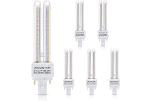 Aigostar Pack de 5 Bombillas LED PLC 2U, tubo de 11W Maiz G24d-3, Blanco Cálido 3000K, 880lm, No regulable