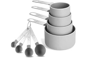 KWEIUGFI Set De 8 Cuillères À Mesurer,Cuillère Doseuse Gramme À Cuillere Doseuse En Plastique Avec 4 Tasses À Mesurer Et 4 Cuillères Doseuse Avec Manche En Acier Inoxydable,Pour La Cuisine Et La Pâtisserie