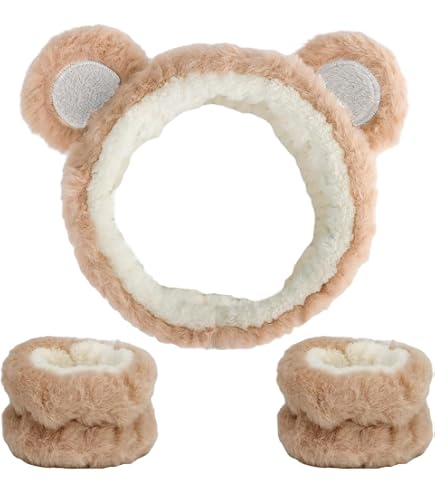 Fascia Per Capelli In Peluche Con Ponpon – Morbida Per Trucco, Doccia E Detergere Il Viso, Grigio Coniglio Rosa