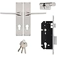 Godrej Mortise Door Lock | NEH 16 1CK | Handle with 3 Keys | Suitable for Left & Right Handed | Inside & Outside Opening Door Handle Set | Satin Steel Finish | Silver | 5 Years Warranty