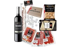 Familycom Cesta Gourmet de Ibéricos Navidul para Regalar - Surtido de Jamón Ibérico, Quesos, Embutidos, Aceitunas, picos, Vino tinto - Regalos originales mujer y hombre