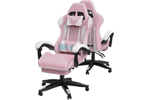 Racingreat Gaming Chair with Massage & Footrest | High-Back Ergonomic Chair | Adjustable Lumbar Support & Headrest for Office & Home (Pink)