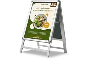Newzealkids Cartel para acera A1 Soporte doble para pósteres Cartelera de aluminio para acera con marco a presión para publicidad exterior, plata
