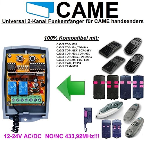 Preisvergleich Produktbild CAME kompatibel Funkempfängermodul im Gehäuse, 2-kanal universal Empfänger für CAME TOP, TWIN, TAM handsender. 12-24V AC / DC, NO / NC 433.92Mhz rolling / fixed code