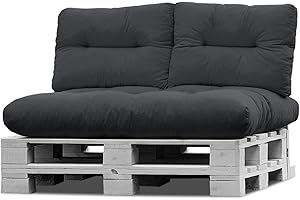 ‎NORMANI normani Palettenkissen Set Sofa Sitzkissen wasserdicht mit Rückenkissen Outdoor Palettenauflagen (Sitzkissen Gesteppt 120x80) Farbe Dunkelgrau