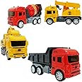 Wembley 4Pcs Construction Vehicle Truck Push & Go Playset Friction Powered Truck for Kids Age 2 3 4 5 6 Year Unbreakable Realistic Toy Truck with Crane Dumper Excavator Mixer Truck