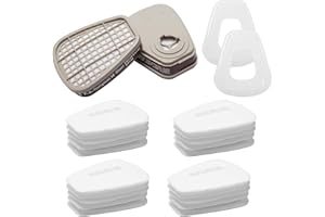 HCUNBSU 6001 Filter für Atemschutzmaske Set, 20 Filterbaumwolle + 2 Filter und 2 Abdeckkappen, Organic Vapor 6001 Patronen Chemischer Farbfilter Kompatibel mit 6200, 6800, 7502 Atemschutzmaske