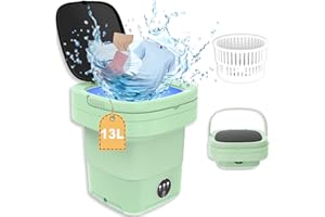 OMCCHK Portable Washing Machine, 13L Upgraded Mini Foldable Washer with Drain Basket washer, 2 in 1 Intelligent Laundry Machine for Baby Clothes, Underwear, Apartment, Green