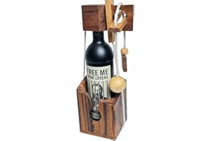 Crafty Artisan - Wine Bottle Lock Puzzle - Wooden IQ Brain Teaser for Adults - Fun Gift for Men or Women