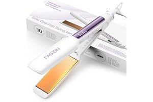 Faszin Plancha de Pelo con Placa de 42 mm de Ancho, Plancha de Titanio con Iones Negativos, Pantalla LED, Calentamiento Rápido de 30 s, Temperatura Ajustable de 11 Niveles (130-230 ℃) - Blanco