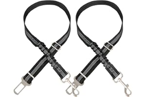 AITODOS TA AiTodos® 2 Piezas Cinturón de Seguridad para Perros para Coche, Cinturón de Seguridad Ajustable para Perros de Coche 50-85 cm, Cinturón de Seguridad con Acolchado Elástico, Noche Reflectante - Negro