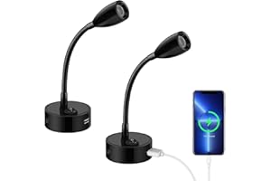 ERWEY 2er LED lampada da lettura 12V camper, lampada da parete 3W 3000K lampada da letto con collo d'oca flessibile e porta di ricarica USB per barca, auto, Van Caravan illuminazione interna, nero
