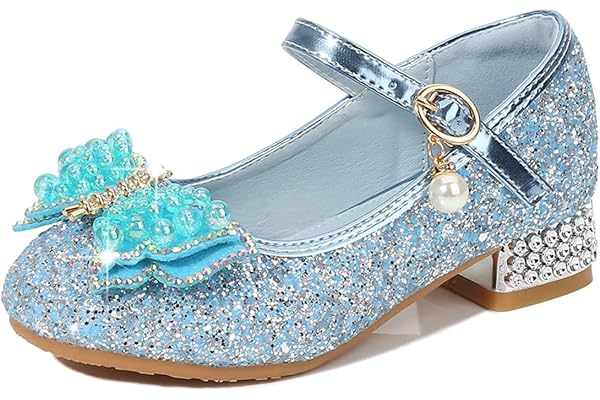 Monissy Princesse Fille Chaussure à Talon Enfant Ballerine Paillettes Papillon Danser Date d'anniversaire Fête des Enfant Sandales Mariage Halloween Noël Carnaval Cosplay Déguisement,Bleu,25