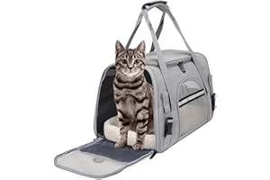 APKOL Transporttasche Katze,5 kg Faltbare Transportbox Katze mit Schulterriemen,Katzentransportbox Hunde Katzen Transportboxen,katzentransporttasche,Katzen Tragetasche für Katzen, kleine Hunde Grau,M