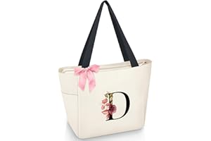 Vavabox Borsa tote personalizzata con iniziali dalla A alla Z, regalo impermeabile per donne, damigelle, mamma, insegnanti, amici