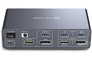 TJCXELE KVM Switch 2 PC 2 monitor USB C Docking Station HDMI Displayport per laptop e desktop Type-C MST HDMI 4K60Hz + DP 4K120Hz 13-in-1 con USB-A + USB-C 10Gbps, USB 3.0 e slot per schede SD/MicroSD