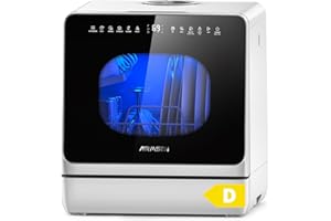 AIRMSEN 2025 NEW Upgraded Table Top Dishwasher, Countertop Dishwasher No Plumbing with Water Softener, 8+3 Wash Programs, 5L Tank, 1–18H Delay Start, Child Lock, 360° Dual Spray Arms