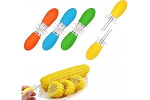 DDSHUN 8 pezzi/4 paia di supporti per mais, forchette per mais in acciaio inossidabile, supporti per pannocchie, spiedini per pannocchie, con manico in silicone, per cucina domestica, barbecue, picnic