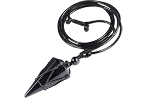 KYEYGWO Sechseckiger Kristall Anhänger Halskette mit Einstellbare Lederseil, Polierte Quarz Spitz Stein Heilung Reiki Pendel Kette