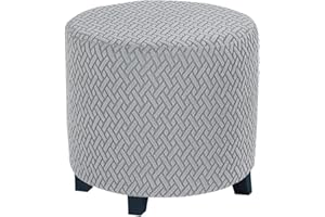 HHONGWYT Funda Puff Redondo Diámetro 45cmx H 36cm Funda Otomana Puff Redonda Funda de Reposapiés de Sofá Funda Taburete Protector de Puff Extraíble Lavable Cubre Puff,Light Gray,45x36cm