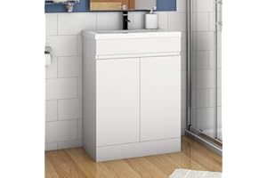 MYB Freestanding 500mm Vanity Unit with Basin for Bathroom Toilet 2 Doors Soft Closing Cabinet White