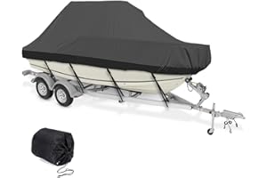 LDIW 11-27ft Trailable Boat Cover 210D Waterproof Oxford Custom Cover Fits V-Hull Tri-Hull Runabout Bass Speedboat Fishing Ski Boat Covers, Black,25 to 27FT: 1010x590cm