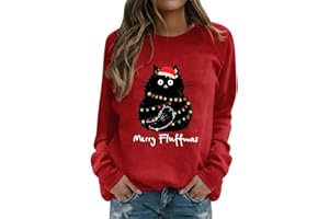 GENERIC Christmas Jumper Women,Merry Christmas Oversized Sweatshirt Women Xmas Cat Print Crew Neck Pullover Tops Casual Long Sleeve Tops Women Shirts Loose Autumn Winter Jumpers Sweater Womens Sweatshirts UK