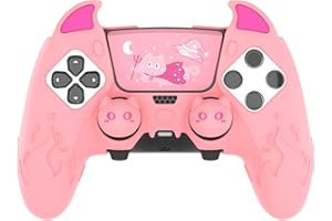 PlayVital Cover Controller per ps5 Edge Joystick Custodia Silicone Protettiva Skin Antiscivolo, Copri Levette Analogiche Adesivi Touchpad Accessori per ps5 Edge Gamepad, Diavolo Carino, Rosa