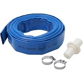KATSU Flat Hose for Discharge of Water, 10 m x 32 mm, with 2 Clips and Connector, Fits Submersible Water Pumps and Other for