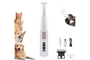 LONGGAOGAO 3 in 1 Electric Dog Trimmer, Dog Paw Trimmer,Rechargeable Waterproof with LED Light, Low Noise for Trimming Dog's Hair Around Paws, Eyes, Ears, Face, Rump (White, 1)