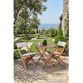 Reyo Ahşap Katlanır Bistro Set, 3'l&uuml; Bah&ccedil;e Takımı, Minderli, G&uuml;rgen, Naturel Krem, Masa 65x55x70 cm, Sandalye 40x78 cm