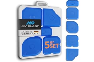 My Plast Fugenglätter Set - 5er-Pack Fugenspachtel - Kunststoff-Abzieher für Silikon- & Acryl-Fugen, Ecken, Kanten - Professionelles Fugenfüller-Werkzeug, mit Fasen, Radius-Markierungen, Set - Blau